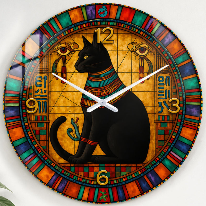 Bastet'in Renkli Tapınağı Cam Duvar Saati