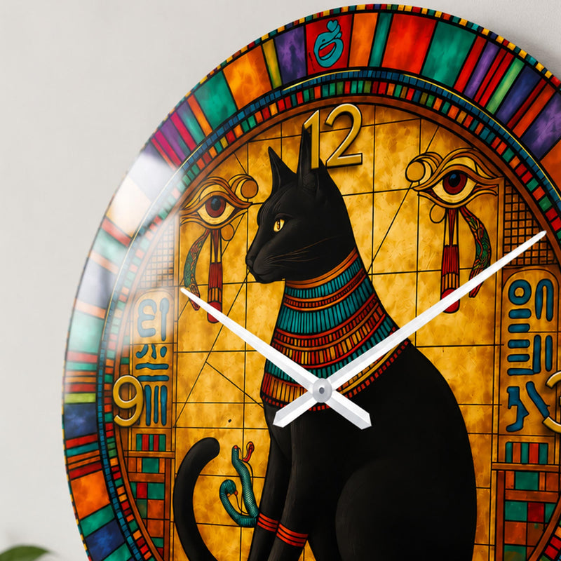 Bastet'in Renkli Tapınağı Cam Duvar Saati