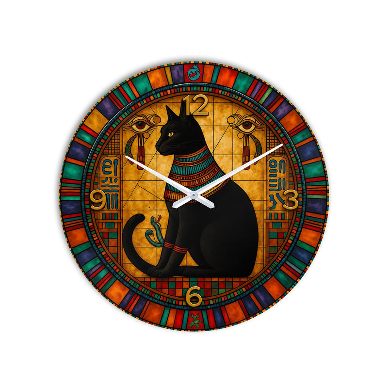 Bastet'in Renkli Tapınağı Cam Duvar Saati