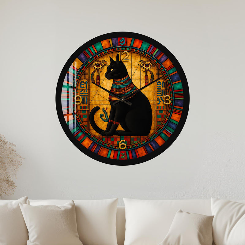 Bastet'in Renkli Tapınağı Cam Duvar Saati