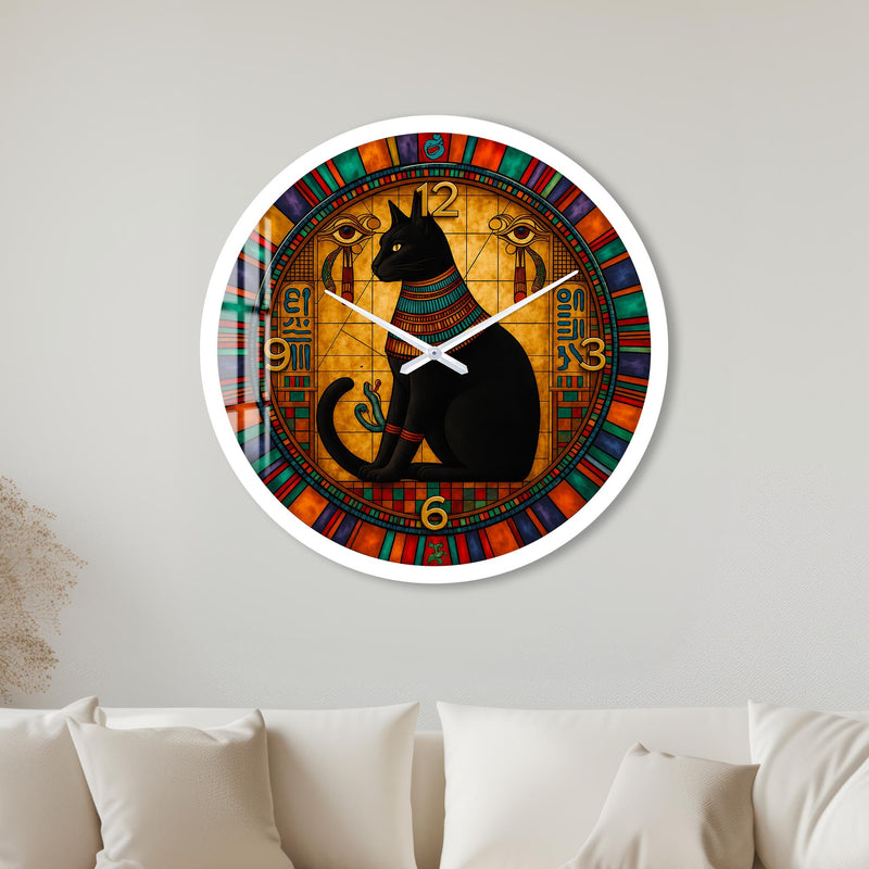 Bastet'in Renkli Tapınağı Cam Duvar Saati