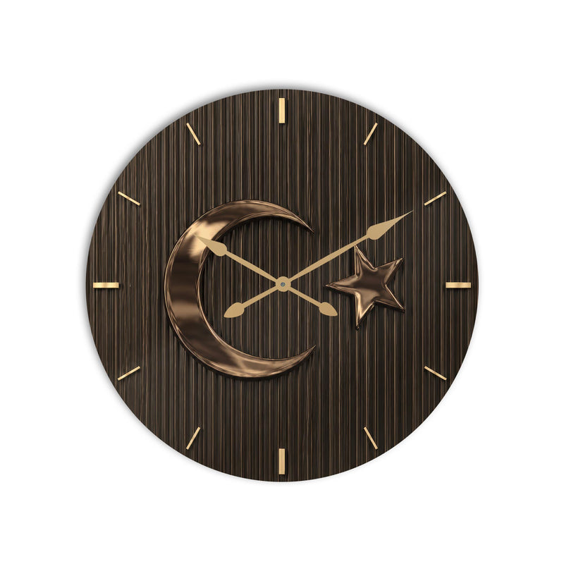 Bronz Hilal Asaleti Cam Duvar Saati