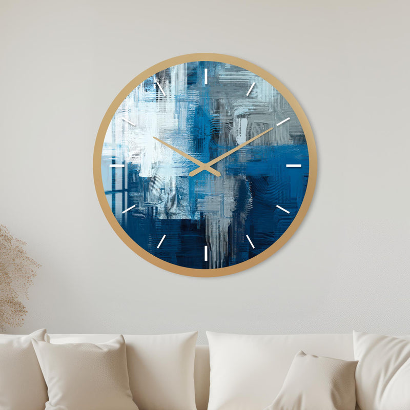 Mavi Metropol Dokusu Cam Duvar Saati