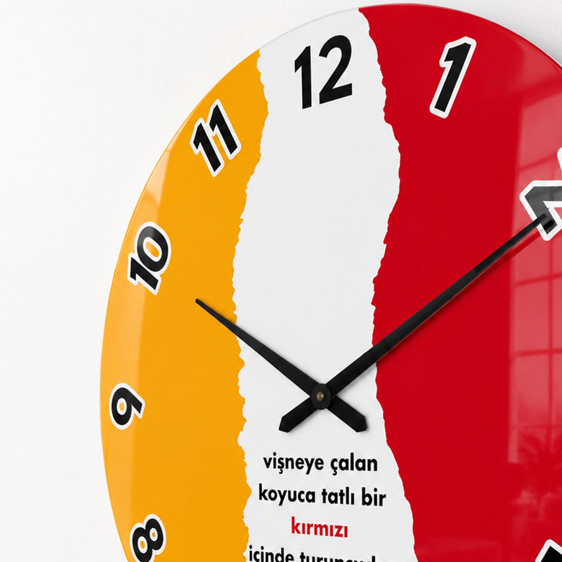 Vişne Sarı Tutku Cam Duvar Saati