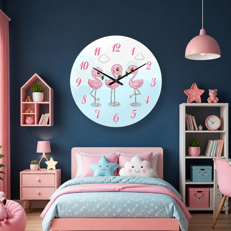 Bulutlarda Üç Flamingo Cam Duvar Saati