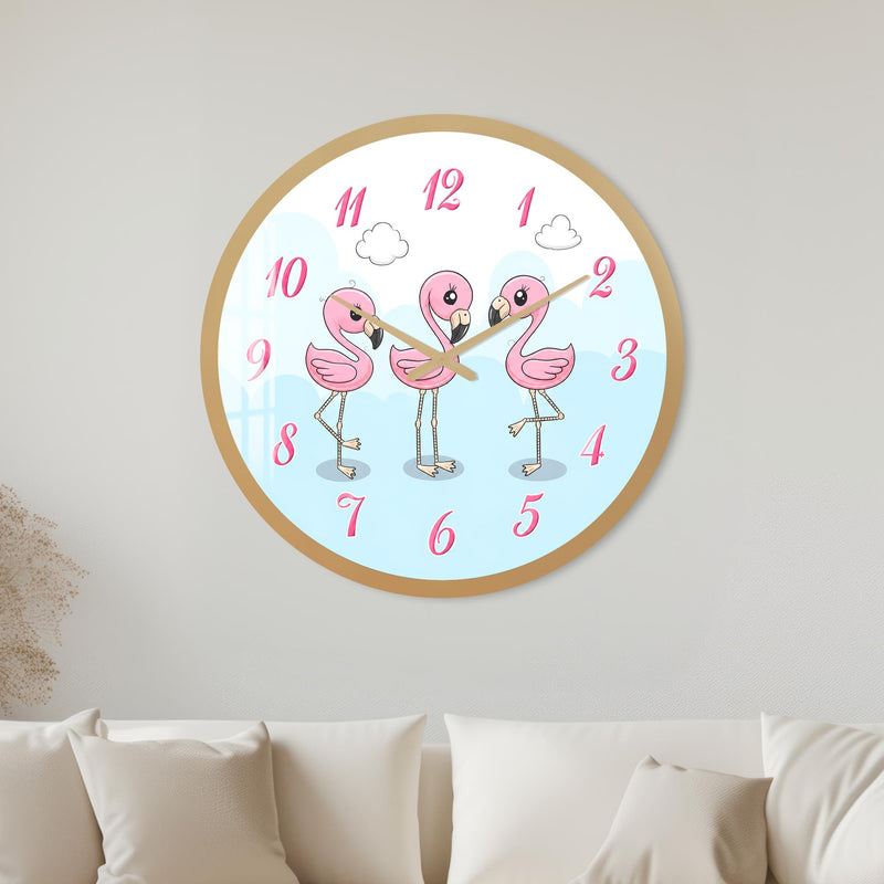 Bulutlarda Üç Flamingo Cam Duvar Saati