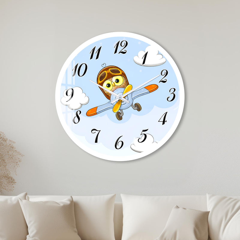 Gökyüzünde Pilot Baykuş Cam Duvar Saati