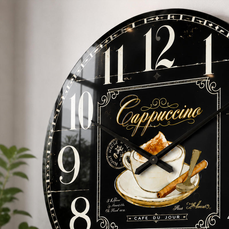 Kahve Kokulu Cappuccino Köşesi Cam Duvar Saati