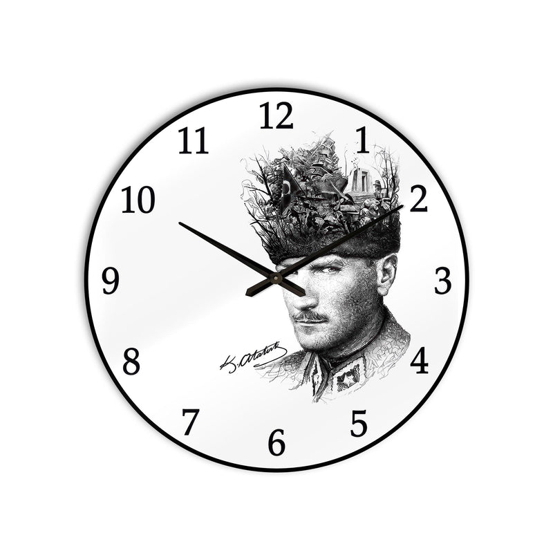 Atatürk Portresi ve Zafer Anıları Cam Duvar Saati