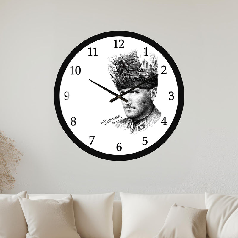 Atatürk Portresi ve Zafer Anıları Cam Duvar Saati