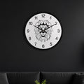 Beyaz Zeminde Geometrik Aslan Cam Duvar Saati