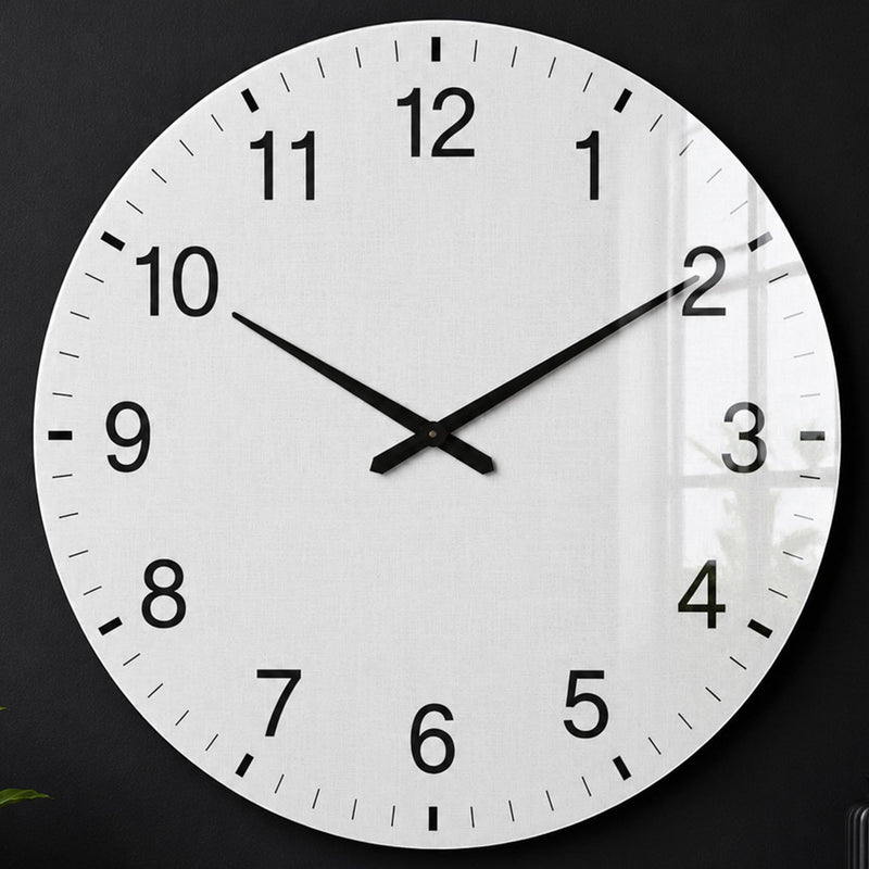 Minimal Beyaz Rakamlı Saat Cam Duvar Saati