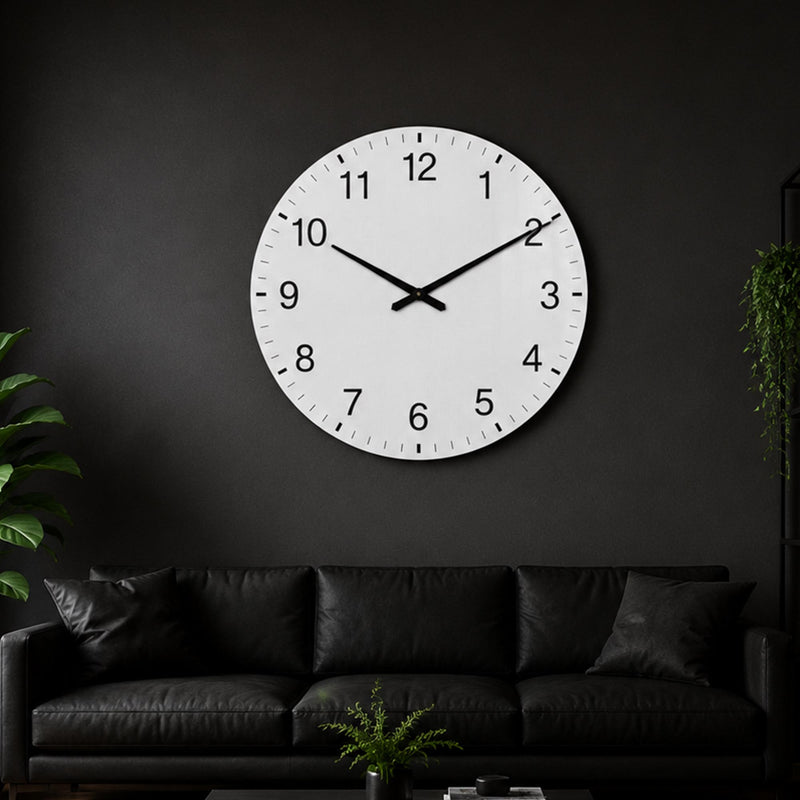 Minimal Beyaz Rakamlı Saat Cam Duvar Saati