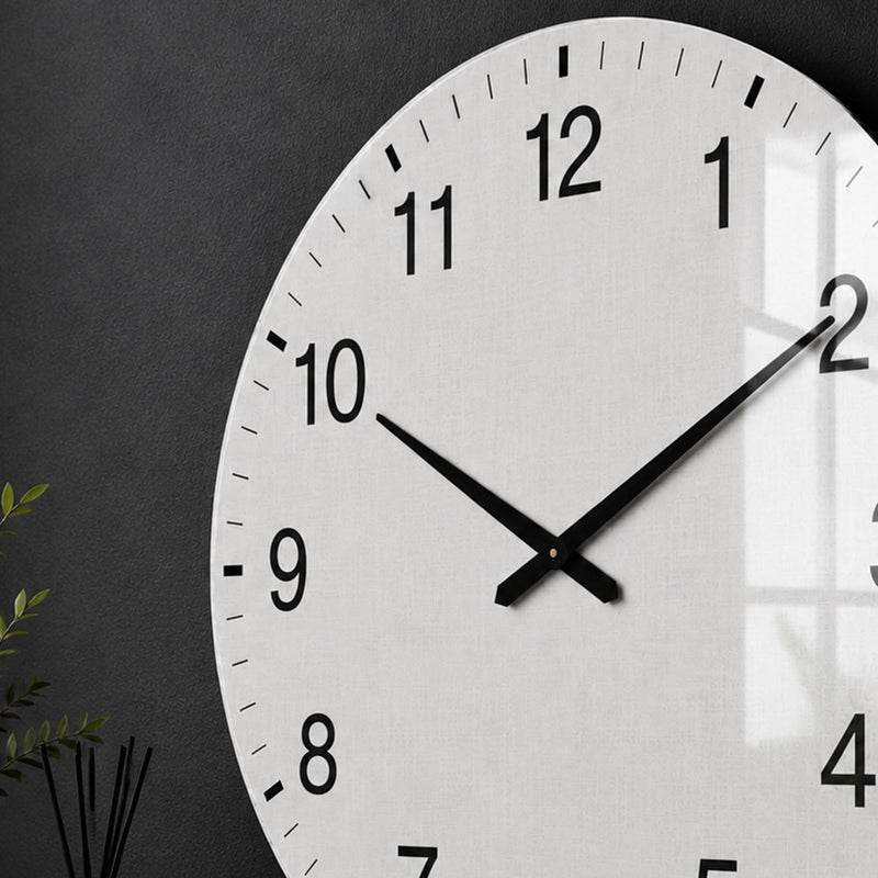 Minimal Beyaz Rakamlı Saat Cam Duvar Saati