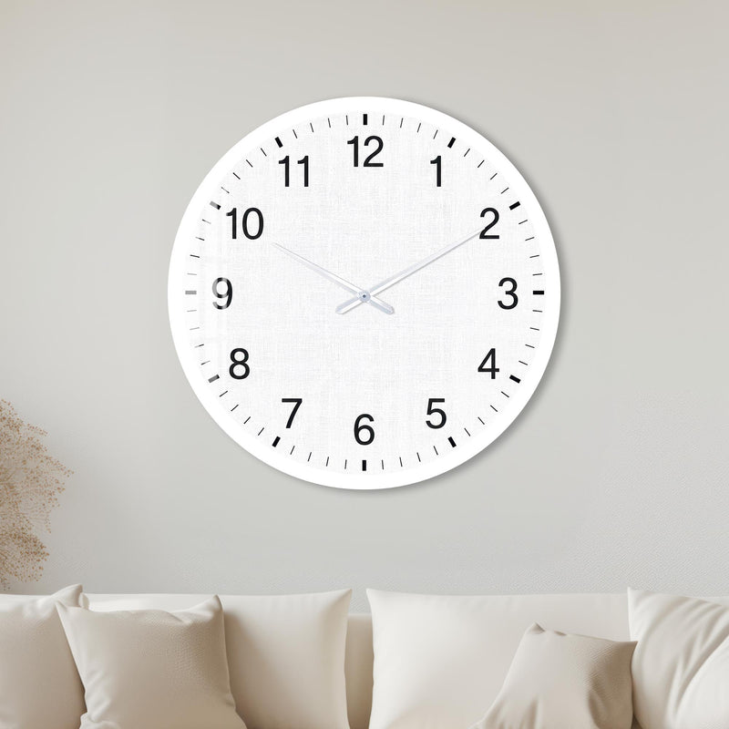 Minimal Beyaz Rakamlı Saat Cam Duvar Saati