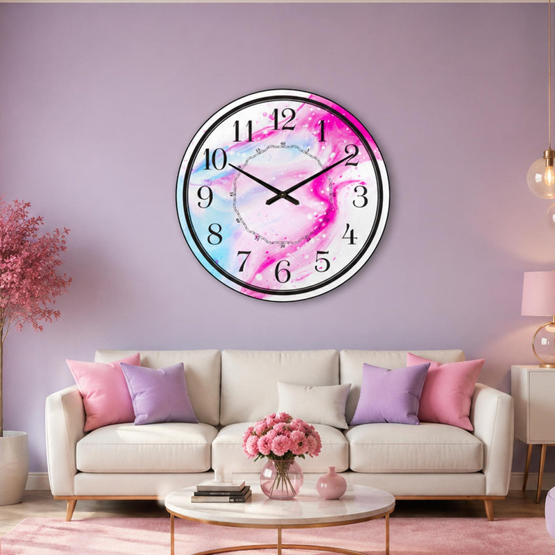 Pembe-Mavi Mermer Kronograf Saat Cam Duvar Saati