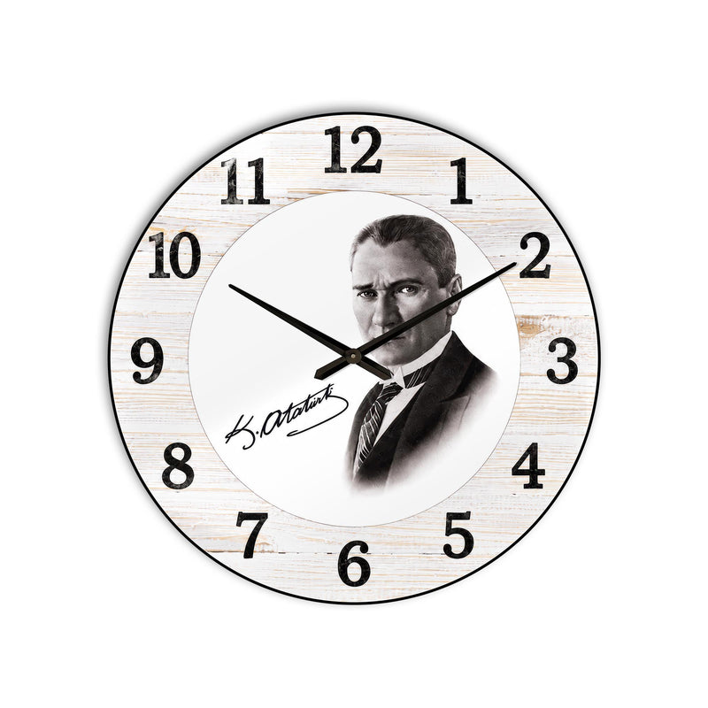 Atatürk İmzalı Ahşap Portre Cam Duvar Saati