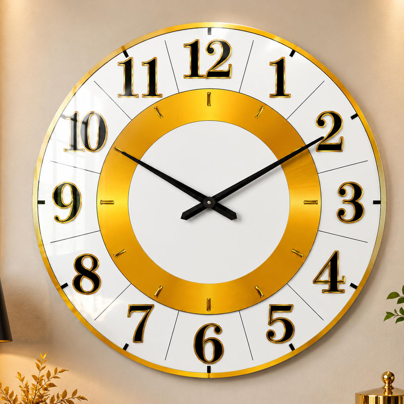 Altın Halkalı Minimal Cam Duvar Saati
