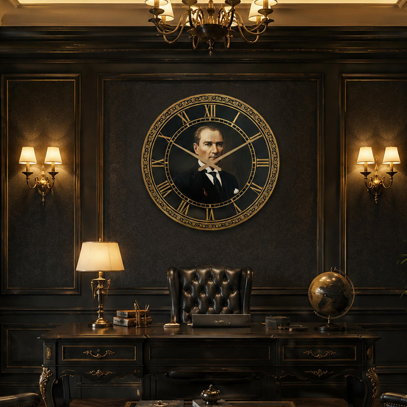 Atatürk Portre Cam Duvar Saati