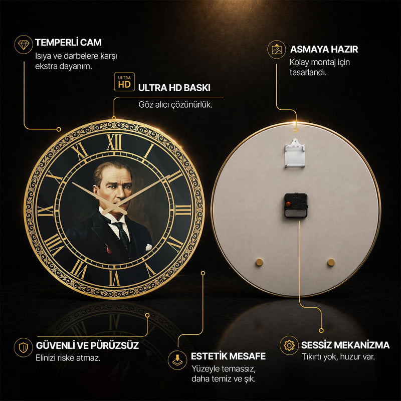 Atatürk Portre Cam Duvar Saati