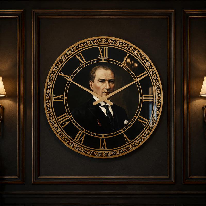 Atatürk Portre Cam Duvar Saati