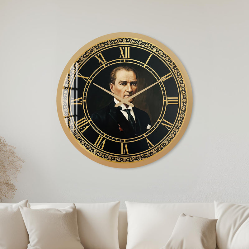 Atatürk Portre Cam Duvar Saati