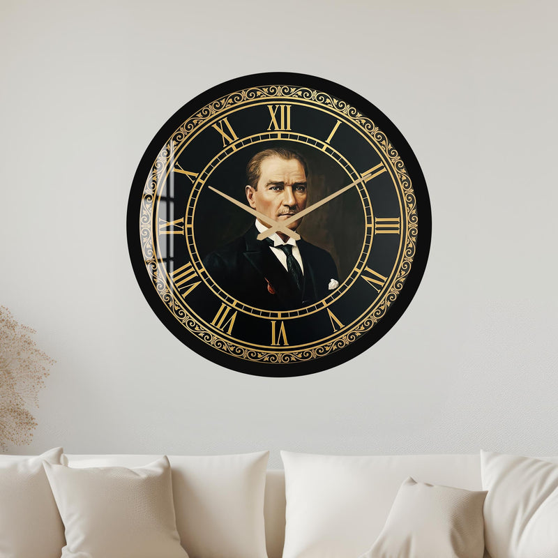 Atatürk Portre Cam Duvar Saati