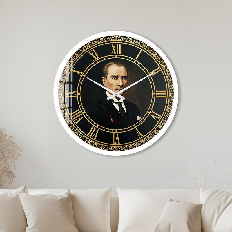 Atatürk Portre Cam Duvar Saati