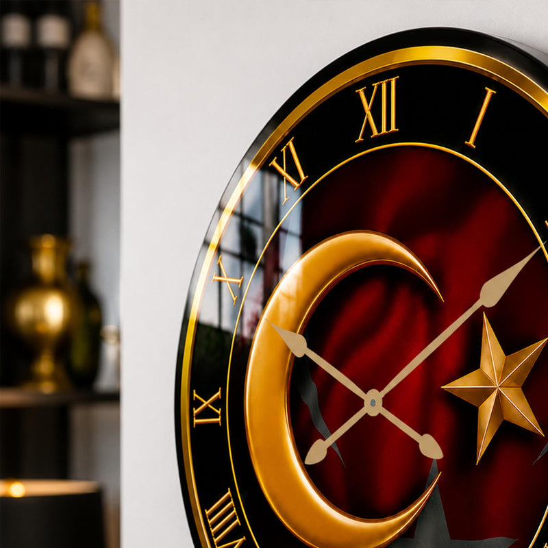 Altın Ay Yıldız İkinci Cam Duvar Saati