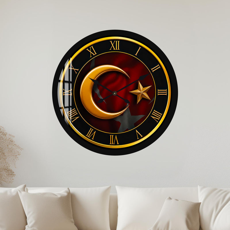 Altın Ay Yıldız İkinci Cam Duvar Saati