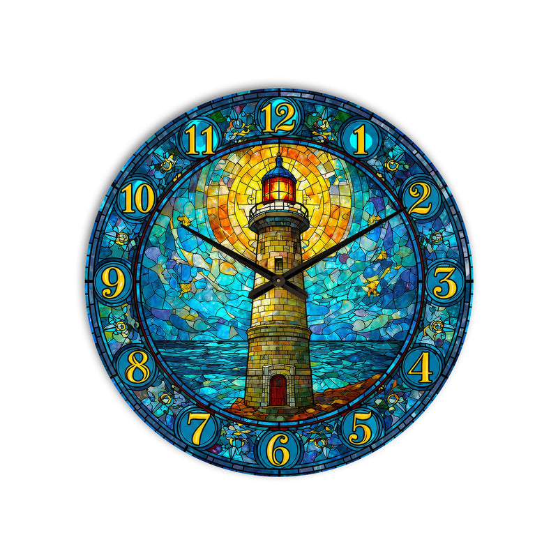 Vitray Deniz Feneri Cam Duvar Saati