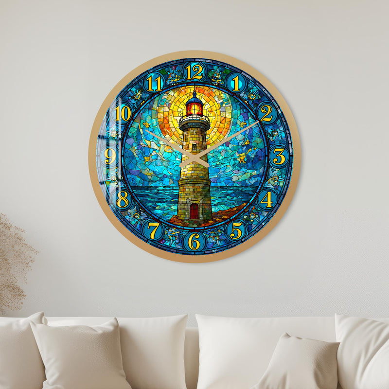 Vitray Deniz Feneri Cam Duvar Saati