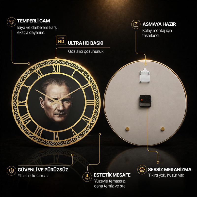 Atatürk Komutan Cam Duvar Saati