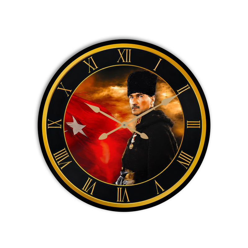 Atatürk ve Türk Bayrağı Cam Duvar Saati