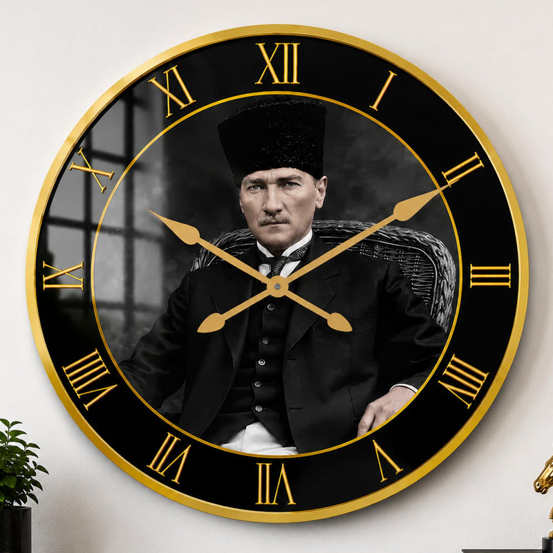 Atatürk Klasik Portre Cam Duvar Saati