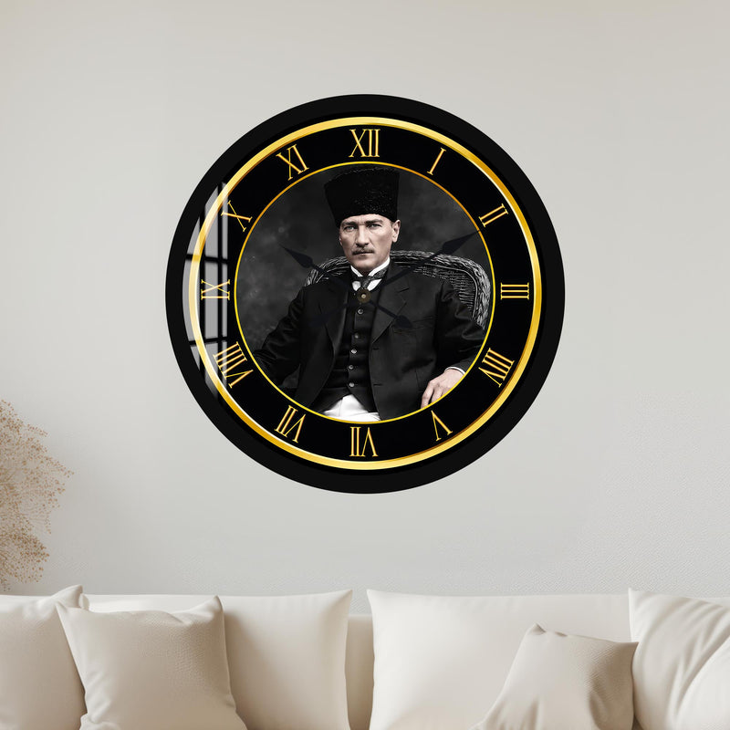 Atatürk Klasik Portre Cam Duvar Saati