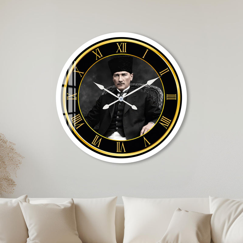 Atatürk Klasik Portre Cam Duvar Saati