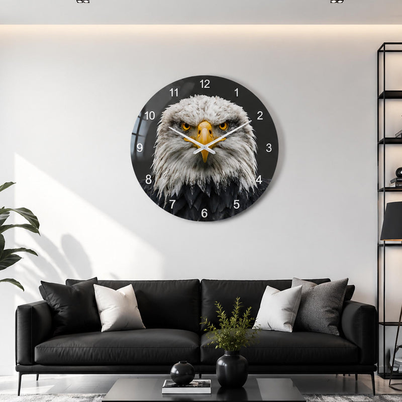 Görkemli Kartal Portresi Cam Duvar Saati