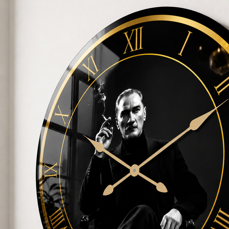 Atatürk Siyah Asalet Cam Duvar Saati