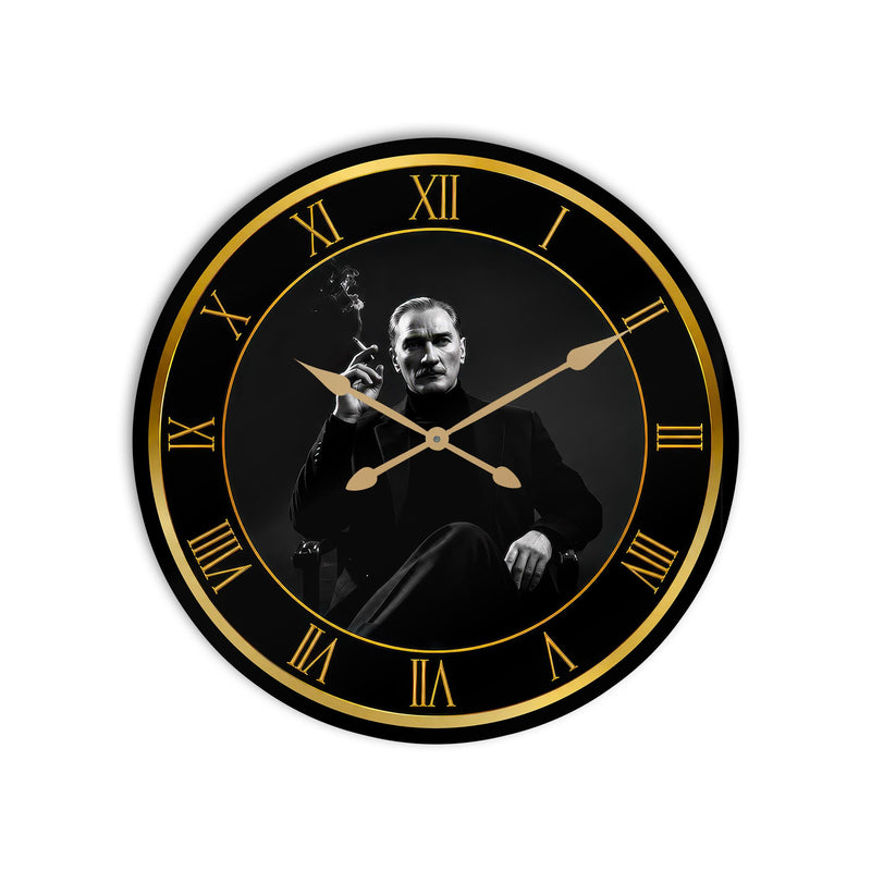 Atatürk Siyah Asalet Cam Duvar Saati