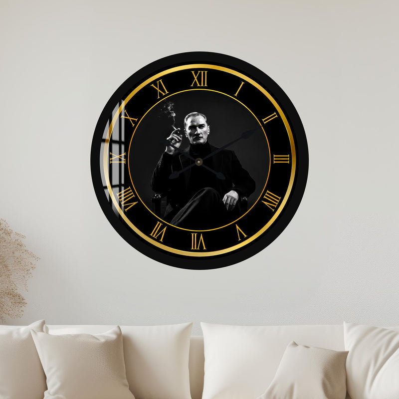 Atatürk Siyah Asalet Cam Duvar Saati