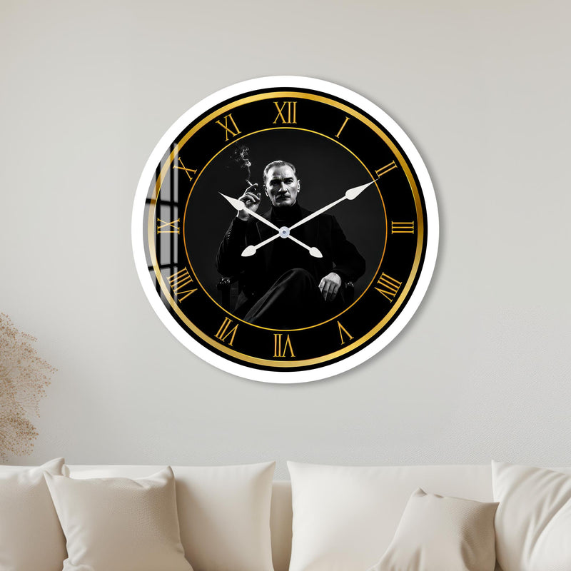 Atatürk Siyah Asalet Cam Duvar Saati