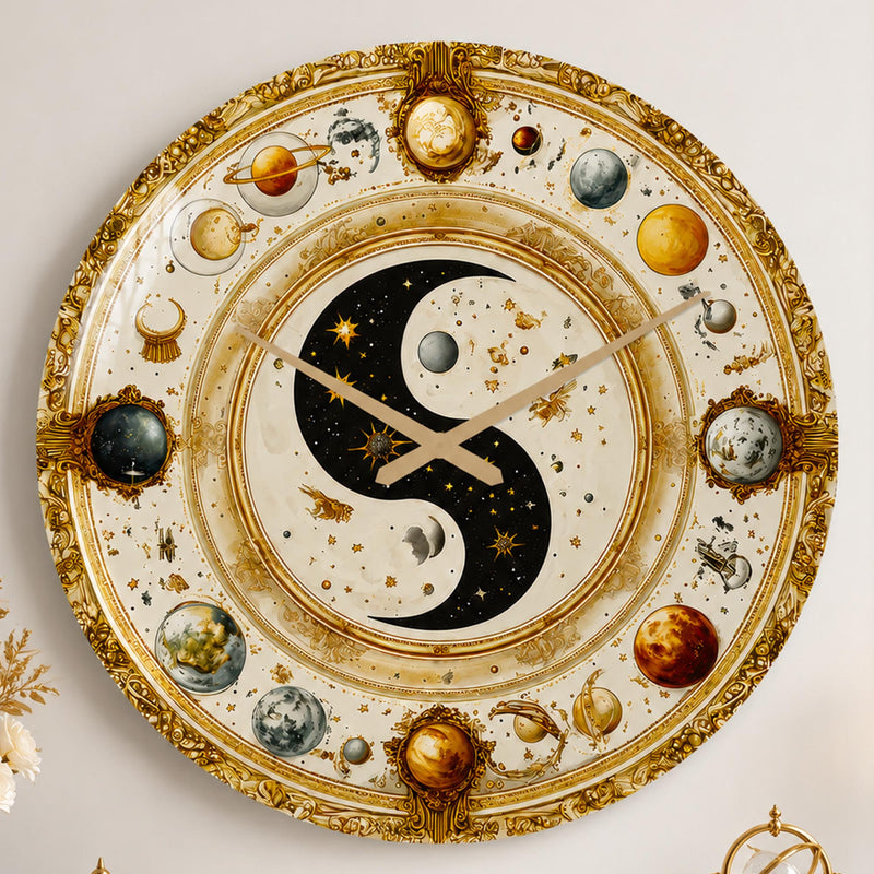 Kozmik Yin Yang Cam Duvar Saati