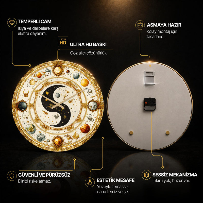 Kozmik Yin Yang Cam Duvar Saati