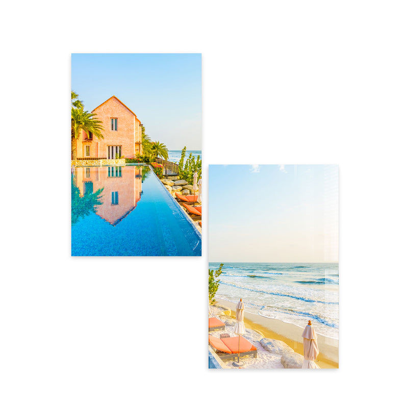 Plajda Manzara - İkili Cam Tablo