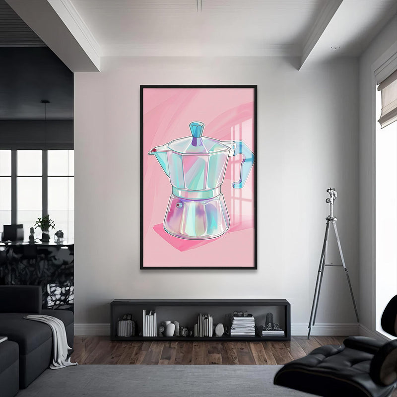 Moka Pot Desenli Cam Tablo – Siyah Çerçeveli Cam Tablo