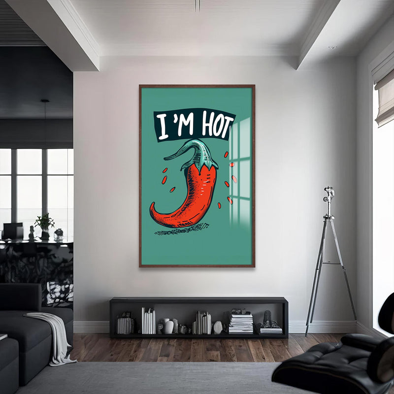 I'am Hot Cam Tablo – Ceviz Çerçeveli Cam Tablo