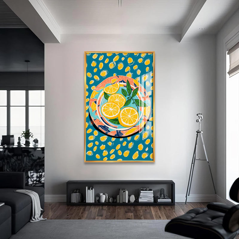 Tabakta Limon Cam Tablo – Altın Çerçeveli Cam Tablo