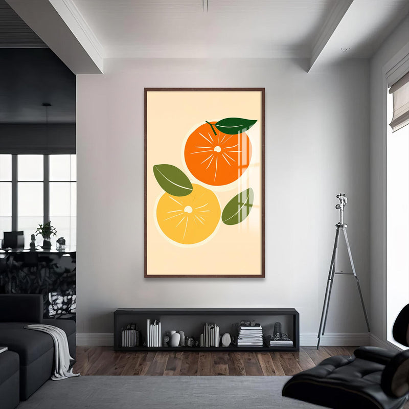 Portakal Limon Cam Tablo – Ceviz Çerçeveli Cam Tablo
