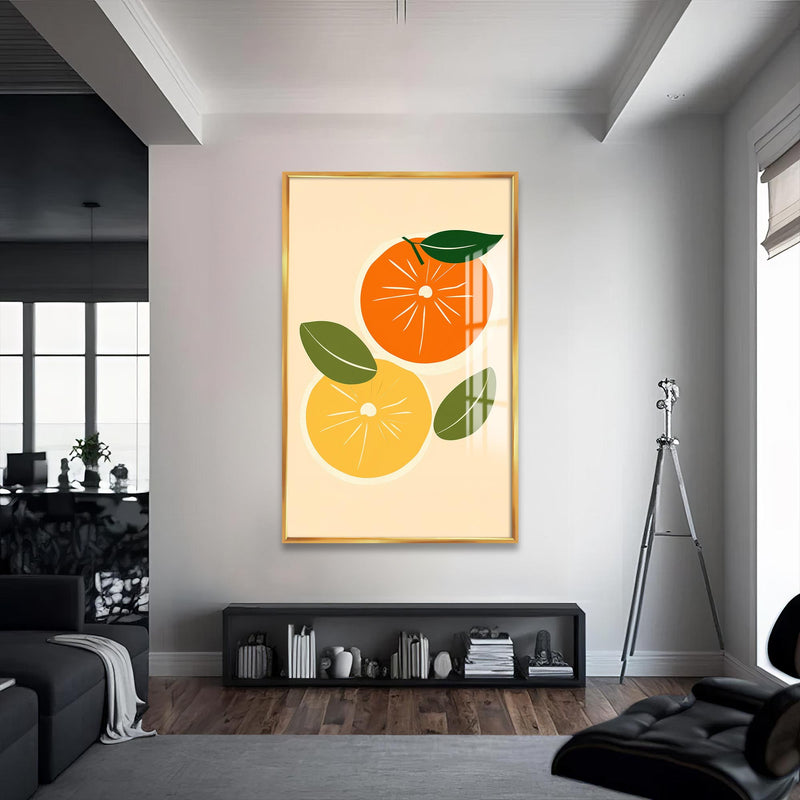 Portakal Limon Cam Tablo – Altın Çerçeveli Cam Tablo